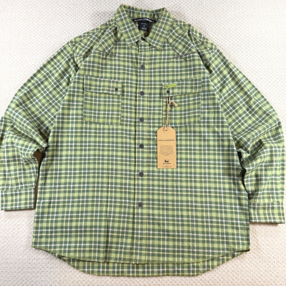 Mens XL Western Flannel NWT Banded Green Plaid Rugged Cabin Workwear Lumberjack